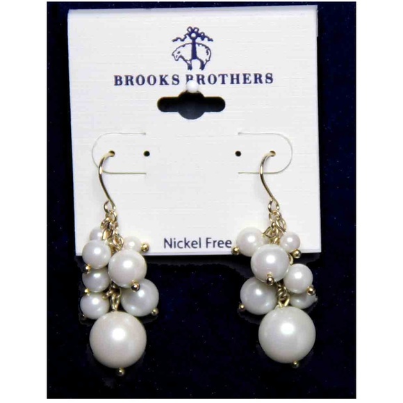 Brooks Brothers Faux Pearl Earrings White Gold Nickel Free Fish Hook - Picture 1 of 1
